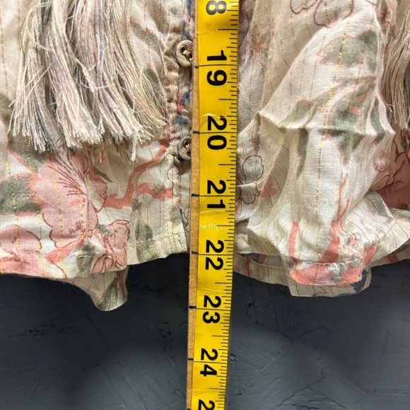 Anthropologie Blouse Women's Medium Ivory Pink Blue Floral Metallic Boho - Picture 8 of 10